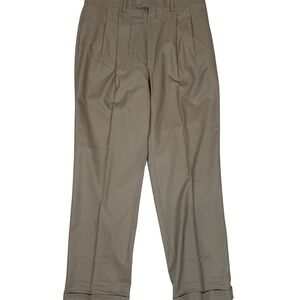 Lauren Ralph Lauren Mens Khaki Pleated Flat Front Pants Total Comfort 33x32